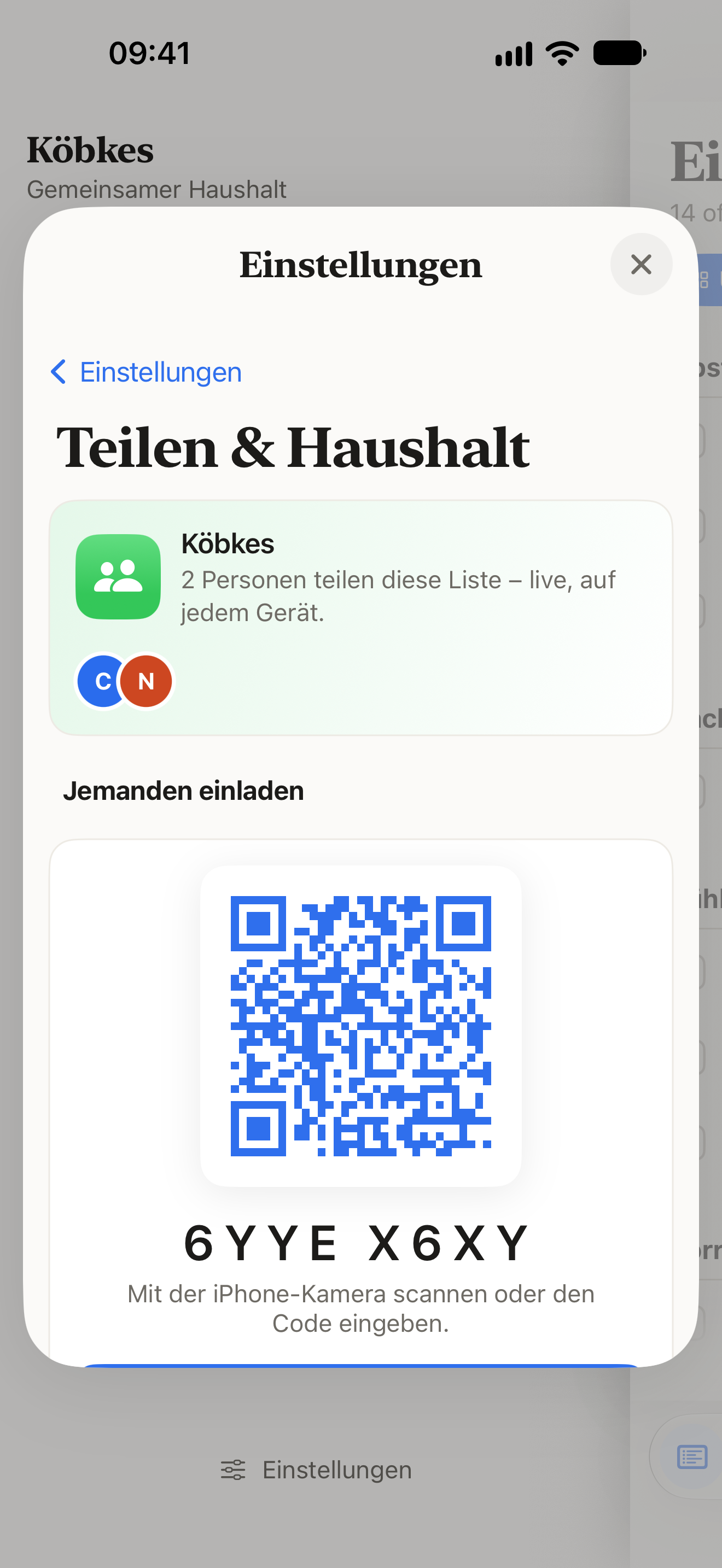 Teilen & Haushalt mit QR-Code