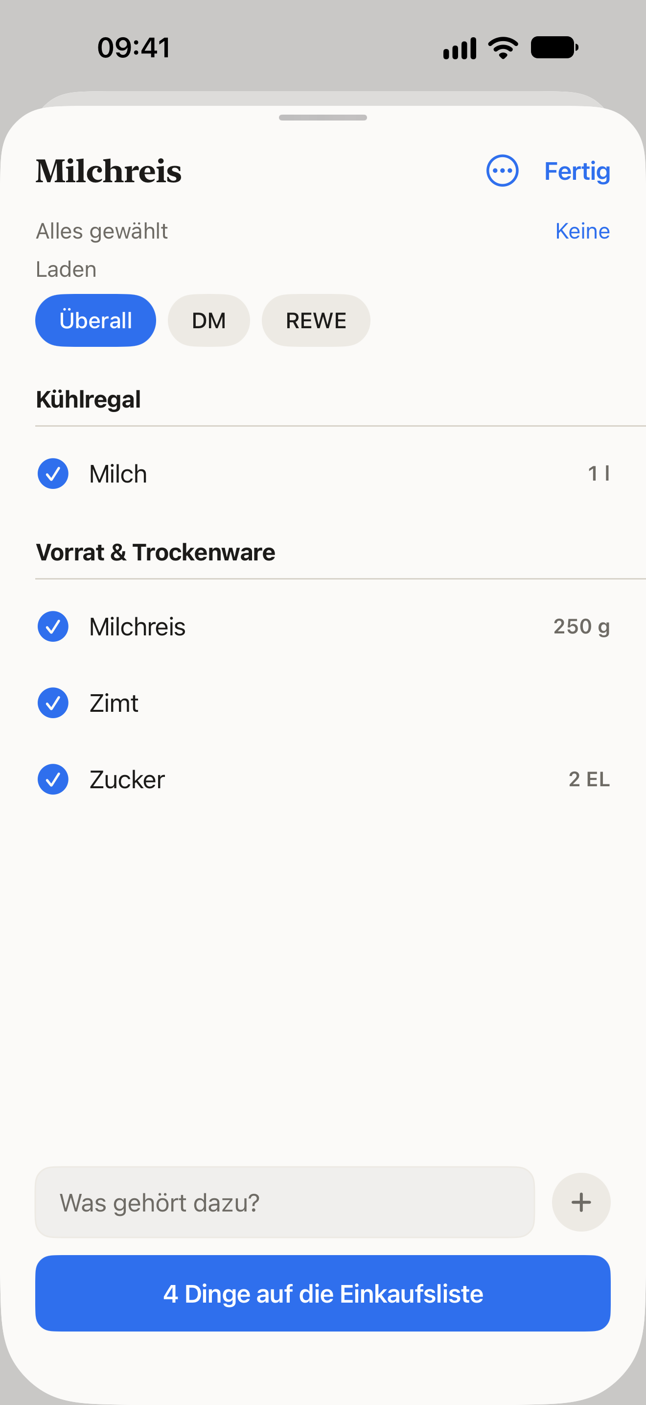 Meine Listen: Vorlage Milchreis
