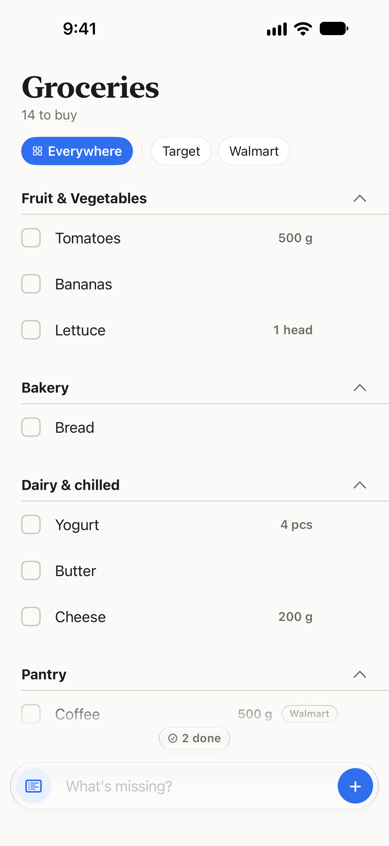 Homecart: grocery list sorted by aisle